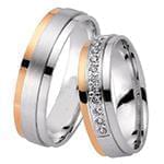 حلقه ازدواج ست طلای سفید و رزگلد با نگین الماس تراش برلیان مدل: srd1579