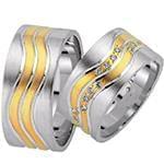 حلقه ازدواج ست طلای سفید و زرد با نگین الماس تراش برلیان مدل: srd1580