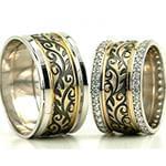 حلقه ازدواج ست طلای سفید و زرد با نگین الماس تراش برلیان مدل: srd1581