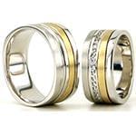 حلقه ازدواج ست طلای سفید و زرد با نگین الماس تراش برلیان مدل: srd1582