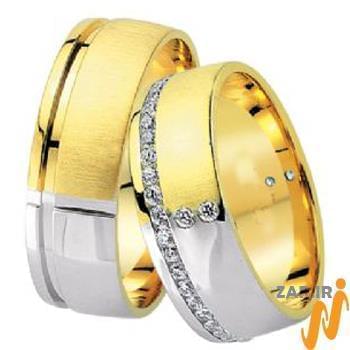 مدل حلقه ازدواج ست طلای سفید و زرد با نگین الماس تراش برلیان