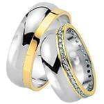 حلقه ازدواج ست طلای سفید و زرد با نگین الماس تراش برلیان مدل: srd1587