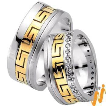 مدل حلقه ازدواج ست طلای دو رنگ با نگین الماس تراش برلیان طرح ورساچی