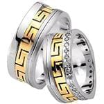 حلقه ازدواج ست طلای دو رنگ با نگین الماس تراش برلیان طرح ورساچی مدل: srd1588