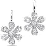 گوشواره الماس طلای سفید با نگین الماس تراش برلیان طرح گل مدل: ebf2229