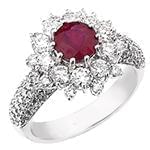 انگشتر زنانه طلای سفید با نگین یاقوت قرمز و الماس تراش برلیان :مدل rgf1626