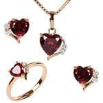 نیم ست طلا زرد زنانه با نگین گارنت و الماس تراش برلیان طرح قلب مدل: hsdf1465