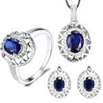 نیم ست طلا سفید زنانه با نگین یاقوت کبود و الماس تراش برلیان مدل: hsdf14650