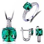 نیم ست طلا سفید زنانه با نگین زمرد و الماس تراش برلیان مدل: hsdf1466