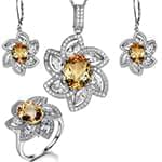 نیم ست طلای طرح گل با نگین سیترین و الماس تراش برلیان مدل: hsdf1469