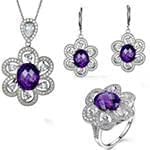 نیم ست طلای طرح گل با نگین آمتیس و الماس تراش برلیان و اشک مدل: hsdf1470