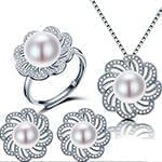 نیم ست طلای طرح گل با نگین مروارید و الماس تراش برلیان مدل: hsdf1471