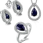 نیم ست طلا سفید زنانه با نگین یاقوت کبود و الماس تراش برلیان مدل: hsdf1472