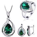 نیم ست طلا سفید زنانه با نگین زمرد و الماس تراش برلیان مدل: hsdf1474