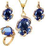 نیم ست طلا زرد زنانه با نگین تانزانیت و الماس تراش برلیان مدل: hsdf1475