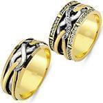 حلقه ازدواج ست طلای زرد و سفید با نگین الماس تراش برلیان طرح بی نهایت مدل: srd1602