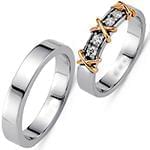 حلقه ازدواج ست طلای سفید با نگین الماس تراش برلیان مدل: srd1606