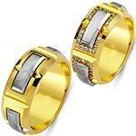 حلقه ازدواج ست طلای زرد و سفید با نگین الماس تراش برلیان مدل: srd1607