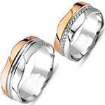 حلقه ازدواج ست طلای سفید و رزگلد با نگین الماس تراش برلیان مدل: srd1608