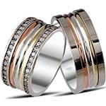 حلقه ازدواج ست طلای رزگلد و سفید با نگین الماس تراش برلیان مدل: srd1609