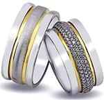 حلقه ازدواج ست طلای زرد و سفید با نگین الماس تراش برلیان مدل: srd1610