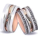 حلقه ازدواج ست طلای سفید و رزگلد با نگین الماس تراش برلیان مدل: srd1611