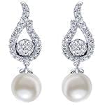 گوشواره طلا و جواهر مروارید و الماس تراش برلیان با طلای سفید مدل: edf1513