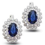 گوشواره طلای زنانه یاقوت کبود و الماس تراش برلیان با طلای سفید مدل: edf1514