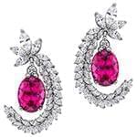 گوشواره جواهر یاقوت قرمز و الماس تراش برلیان و مارکیز با طلای سفید مدل: edf1516