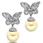 گوشواره طلا و جواهر مروارید و الماس تراش برلیان با طلای سفید مدل: edf1517