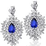 گوشواره طلا و جواهر یاقوت کبود و الماس تراش برلیان، اشک و مارکیز مدل: edf1521