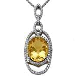 پلاک طلای سفید با نگین الماس تراش برلیان و سیترین: مدل npdf13182