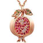 پلاک طلا انار رزگلد نگین برلیان، یاقوت قرمز و زمرد طرح انار: مدل npdf13186