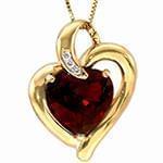 پلاک طلای زرد با نگین الماس تراش برلیان و گارنت طرح قلب: مدل npdf13187