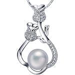 پلاک طلای سفید با نگین الماس تراش برلیان و مروارید طرح لاله عاشق: مدل npdf13191