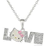 پلاک کودکانه طلای سفید با نگین الماس تراش برلیان طرح کیتی و Love مدل: pgb2178