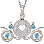 پلاک کودکانه طلای سفید با نگین الماس تراش برلیان و توپاز طرح کالسکه سیندرلا مدل: pgb2180