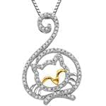 آویز طلای سفید و زرد با نگین الماس تراش برلیان طرح گربه: مدل pdb2282