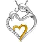 آویز قلب طلای دو رنگ با نگین الماس تراش برلیان طرح مادر و کودک: مدل pdb2283