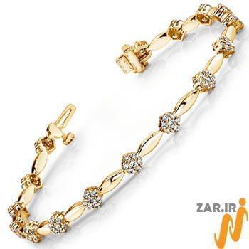 مدل دستبند الماس تراش برلیان با طلای زرد طرح فلاور 