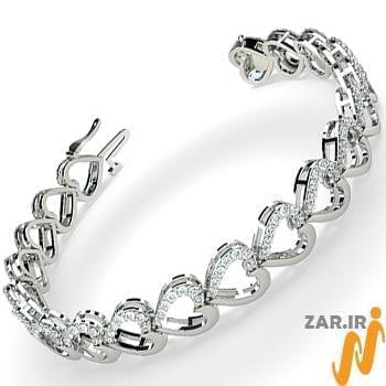 مدل دستبند الماس تراش برلیان با طلای سفید طرح قلب