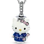 آویز طرح کیتی طلای سفید با نگین الماس تراش برلیان و تورمالین مدل: pgb2190 