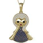 آویز دخترانه طلای زرد با نگین الماس تراش برلیان و یاقوت کبود طرح دخترک مدل: pgb2192 