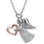 پلاک کودکانه طلای دو رنگ با نگین الماس تراش برلیان طرح آنجل و قلب مدل: pgb2194 