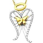 آویز طلای سفید و زرد با نگین الماس تراش برلیان طرح فرشته و پروانه: مدل pdb2289 