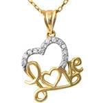 پلاک قلب طلای سفید و زرد با نگین الماس تراش برلیان طرح Love: مدل pdb2291 