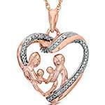 پلاک قلب طلای سفید و رزگلد با نگین الماس تراش برلیان طرح خانواده: مدل pdb2293 