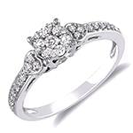 انگشتر نامزدی فلاور طلای سفید با نگین الماس تراش برلیان طرح قلب مدل: eng2254