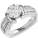 انگشتر نامزدی فلاور طلای سفید با نگین الماس تراش برلیان و باگت مدل: eng2260