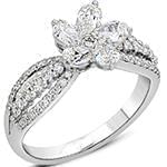 انگشتر نامزدی فلاور طلای سفید با نگین الماس تراش برلیان و اشک مدل: eng2262